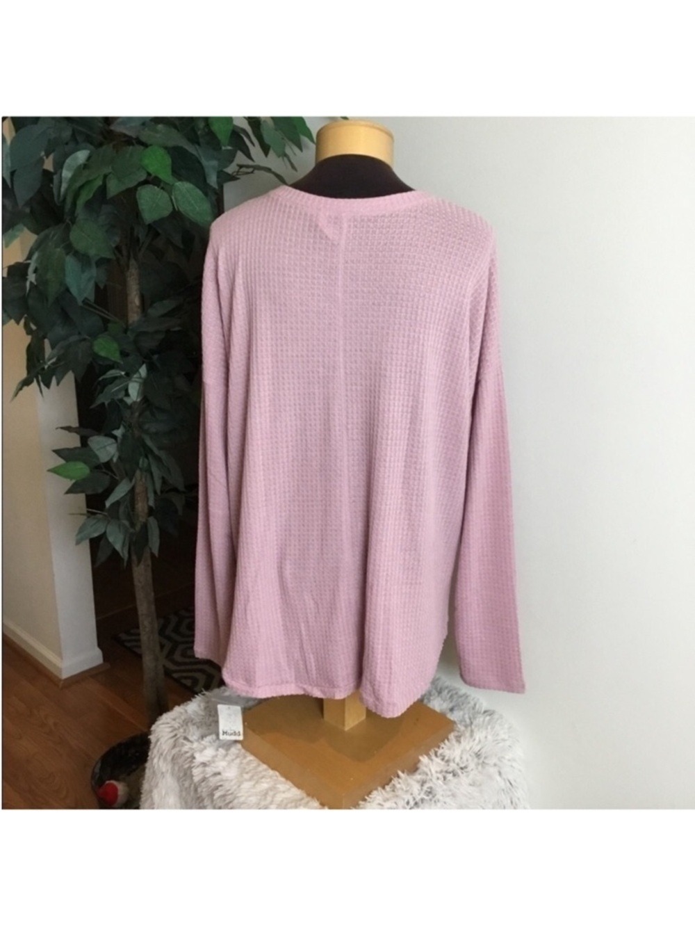 Mudd Waffle Knit Tie Front Top Size XL Mauve Pink Cozy Casual - Picture 3 of 15